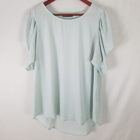 Bluheaven‎ Shirt Womens Medium Top Short Cold Shoulder Puff Sleeve Round Neck - Picture 1 of 10